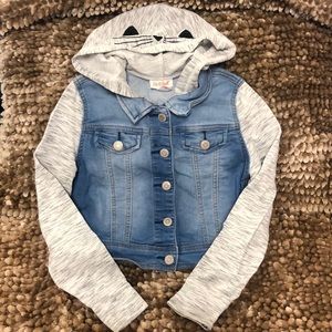 Girls Jean Jacket, kitty hooded sweatshirt